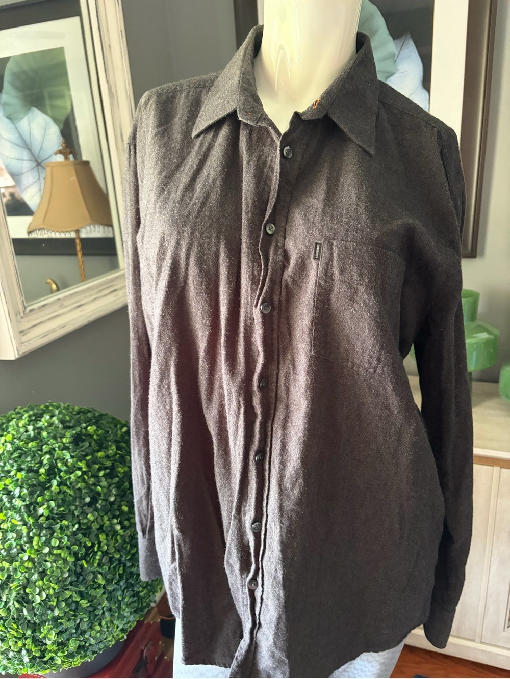 Men's Dark Brown Lightweight Button-Front Shirt Jacket